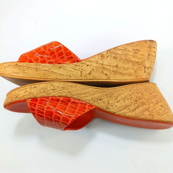 Lorenzo Chelini Orange Crocodile Print Cork Wedge Sandals. Womans 8............. - Picture 10 of 13
